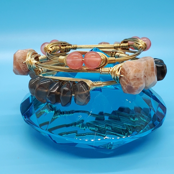 Hawaiian artisan faux gem wrap bangles Set of 3 - Picture 8 of 8